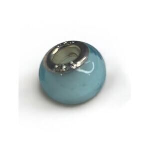 Slide Bead Cloudy Blue Glass Charm Sterling Silver 925